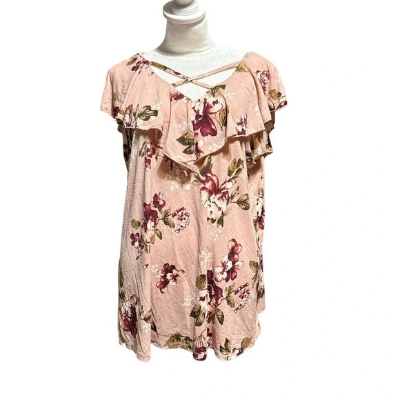 Mauve Tops - Mauve women's 2XL pink floral v-neck